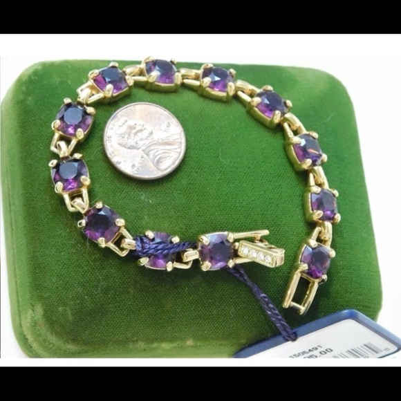 Amethyst Purple 8mm Crystal Swarovski 7" Gold tone Tennis Bracelet - Picture 6 of 12